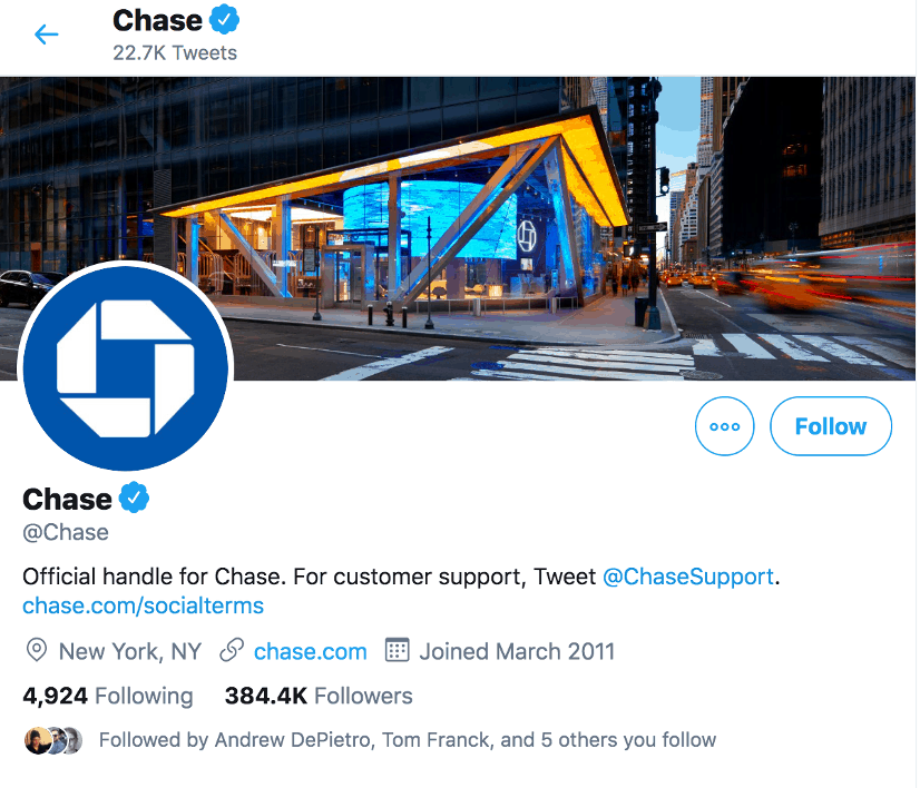 Chase Twitter screenshot